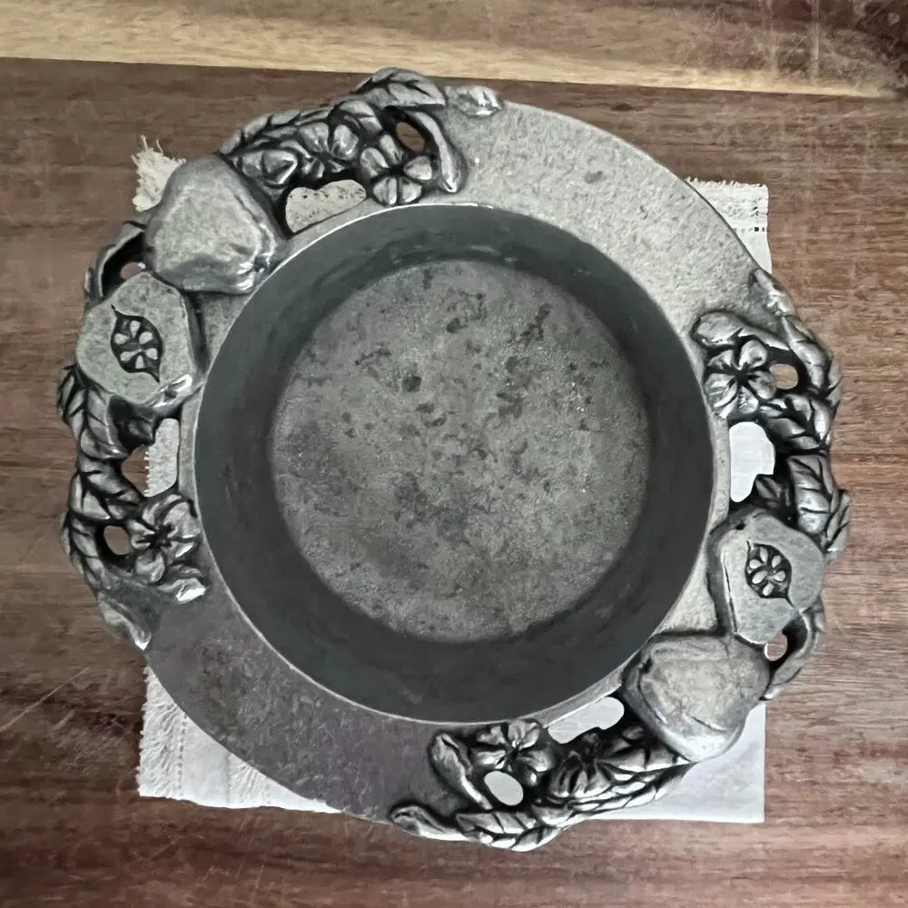 Vintage Carson Industries Statesmetal Wine Bottle Coaster Bowl Apple Leaf USA